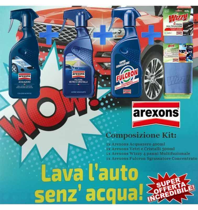 Kit Pulizia Auto Moto Arexons Senz'acqua - Acquazero+vetri e crista