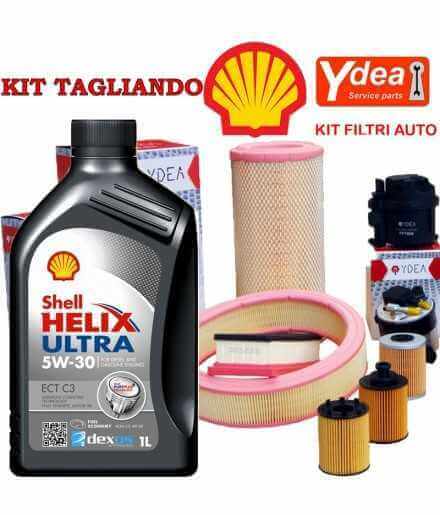 Buy 5w30 Shell Helix Ultra Ect C3 engine oil change and YPSILON 1.3 Multijet 55KW / 75CV Filters (engine 199A2.000) auto part...