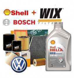 Comprar Kit de corte de aceite SHELL HELIX HX8 5W40 5LT 4 FILTROS VARIOS VW PASSAT 1.9 TDI AVB  tienda online de autopartes a...