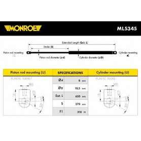Pneumatischer Stoßdämpfer, MONROE Motorhaubencode ML5345