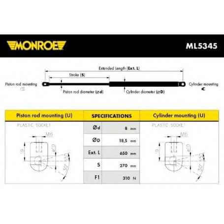 Pneumatischer Stoßdämpfer, MONROE Motorhaubencode ML5345