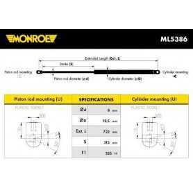Pneumatischer Stoßdämpfer, Motorhaube MONROE-Code ML5386