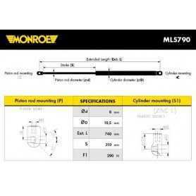 Pneumatischer Stoßdämpfer, MONROE Motorhaubencode ML5790