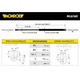 Pneumatischer Stoßdämpfer, Motorhaube MONROE-Code ML6160