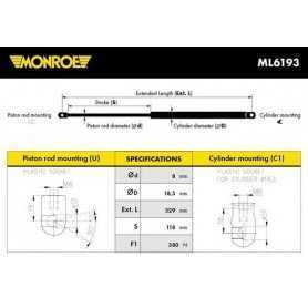 Pneumatischer Stoßdämpfer, Motorhaube MONROE Code ML6193