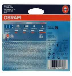 OSRAM ULTRA LIFE H4 Lampada alogena per proiettori 64193ULT-02B - lunga durata - in Blister doppio