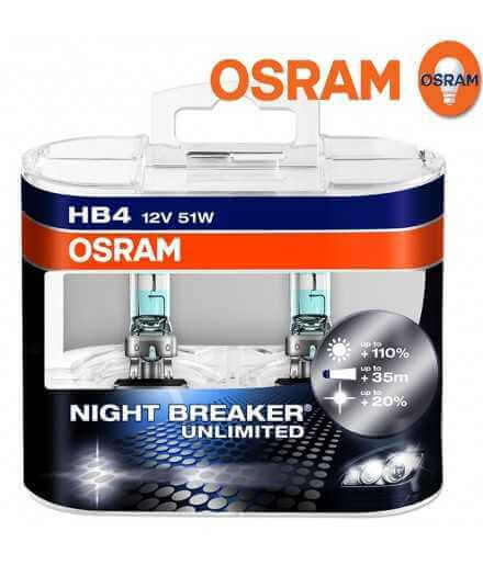 OSRAM NIGHT BREAKER UNLIMITED HB4 Lampada alogena per proiettori 110% in più di luce, 20% più bianca - confezione Duobox