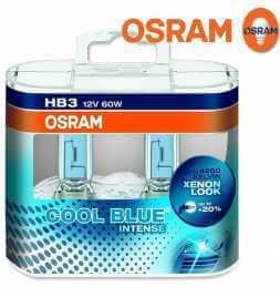OSRAM COOL BLUE INTENSE HB3 Halogenprojektorlampe 4200K und 20% mehr Licht - Duobox-Verpackung