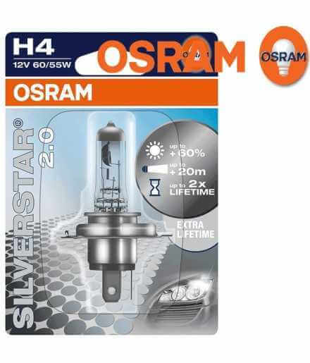 OSRAM SILVERSTAR 2.0 H4 Lampe halogène pour projecteur 64193SV2-01B + 60% mehr Licht - Blister simple