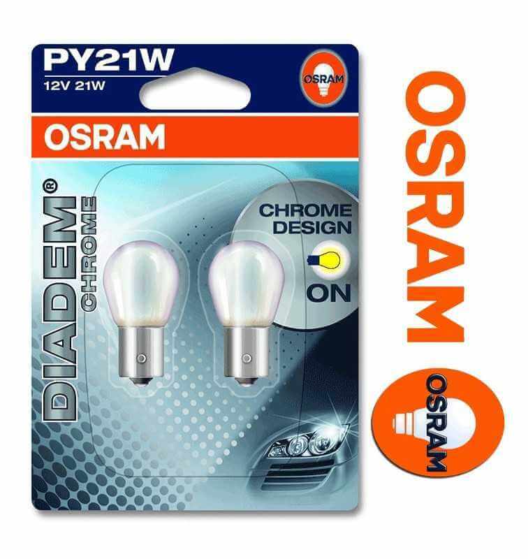 Twin Pack 7507DC-02B OSRAM Diadem Chrome PY21W Indicator Signal Bulb