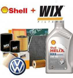 Comprar Kit corte aceite motor SHELL HELIX HX8 5W40 5LT 4 FILTROS WIX VW POLO 1.4 TDI  tienda online de autopartes al mejor p...