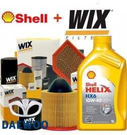 Comprar Kit de corte de aceite SHELL HELIX HX6 10W40 3LT + 3 FILTROS DAEWOO MATIZ 0,81 38KW  tienda online de autopartes al m...
