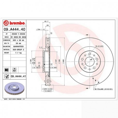 Brembo 09.A444.40 - Front Brake Disc - Set of 2 discs