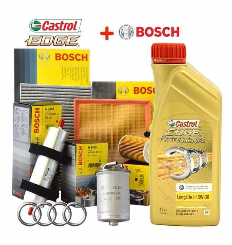 Comprar Kit de corte 4 FILTROS Bosch + 5Lt aceite Castrol Professio